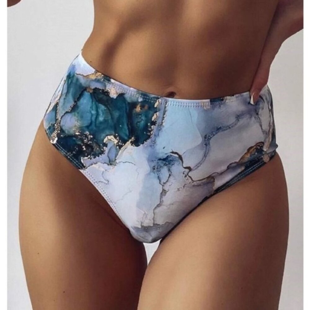WATER COLOUR MARBLE HIGH WAIST  BIKINI BOTTOM - M